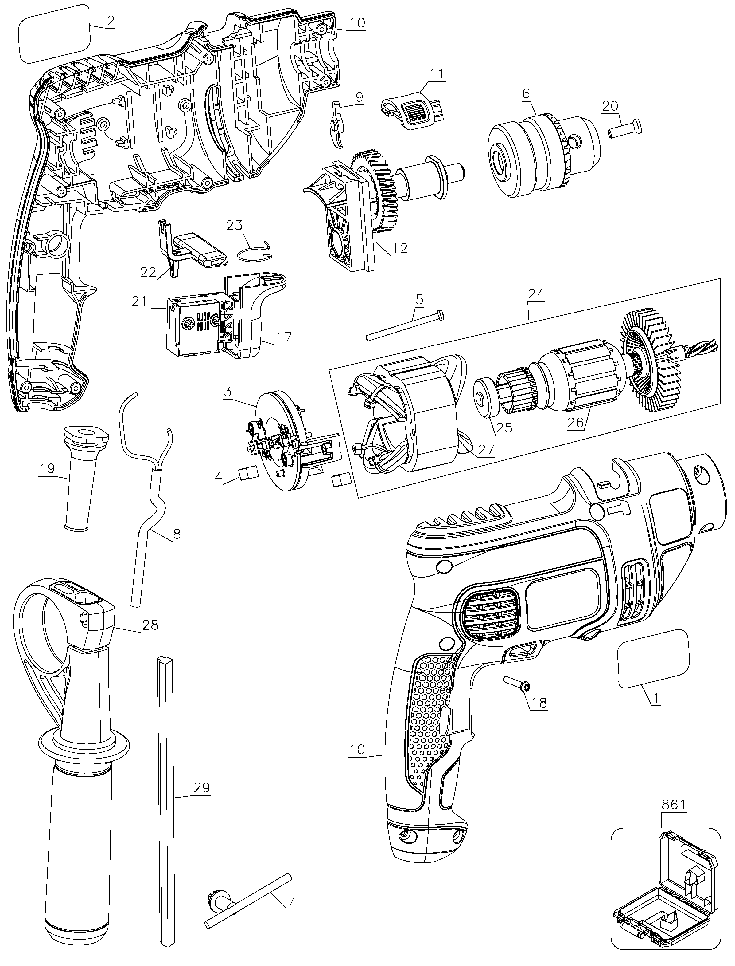 Page A Diagram and Parts List for TM100YK-B3 1 Black and Decker Hammer Drill
